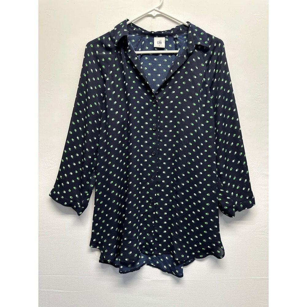 Cabi Women Tunic Blouse V Neck LS Black Geometric Green Small